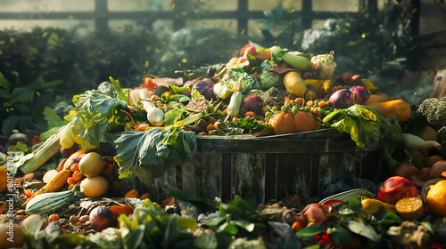 Pile of composting organic waste. Vegetables and fruits expired organic bio waste, Vegetables or food for animals, Natural fertilizer
 photo