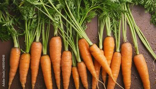 carrots on a dark background, top view. Proper nutrition and healthy vegetables and vitamins.