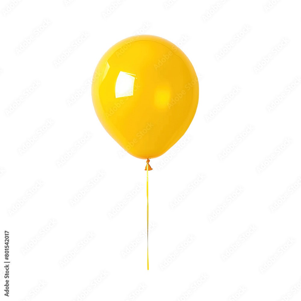 Yellow balloon isolated on white or transparent background