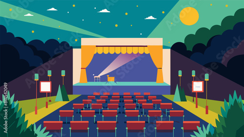 Outdoor Amphitheater The location for the outdoor film night is an openair amphitheater providing optimal viewing for all attendees.. Vector illustration