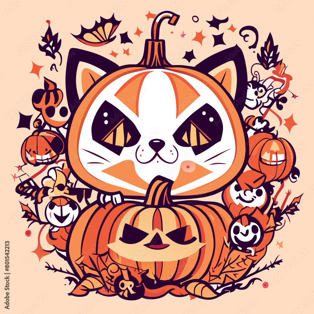 cute funny halloween clipart extremely detailed, vector illustration flat 2