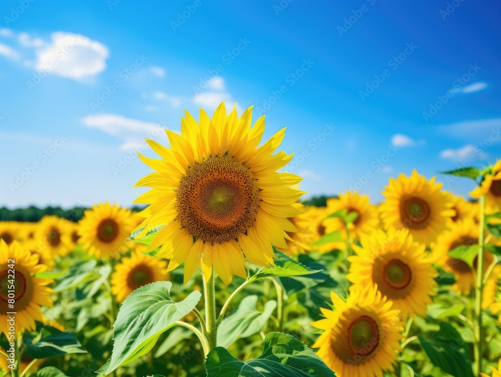 Vibrant Sunflower Field Under Bright Blue Sky Vibrant Sunflower Field Under Bright Blue Sky