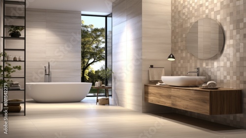 Luxurious modern bathroom with freestanding tub and natural lighting