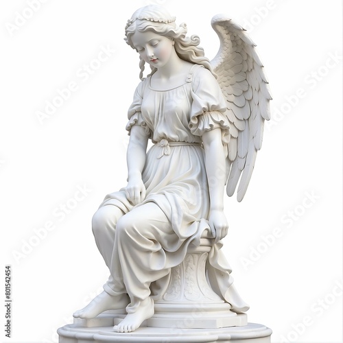 Serene Angel Sculpture on a transparent background. Agel statue isolated on white background
