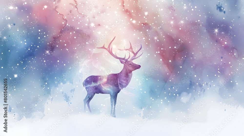 Ethereal Deer in a Cosmic Watercolor Dreamscape with Swirling Galaxies and Celestial Stars Ethereal Deer in a Cosmic Watercolor Dreamscape with Swirling Galaxies and Celestial Stars