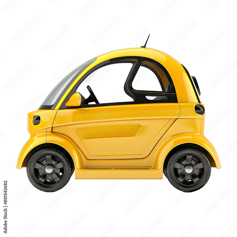 Obraz premium Yellow small electric car isolated on white or transparent background