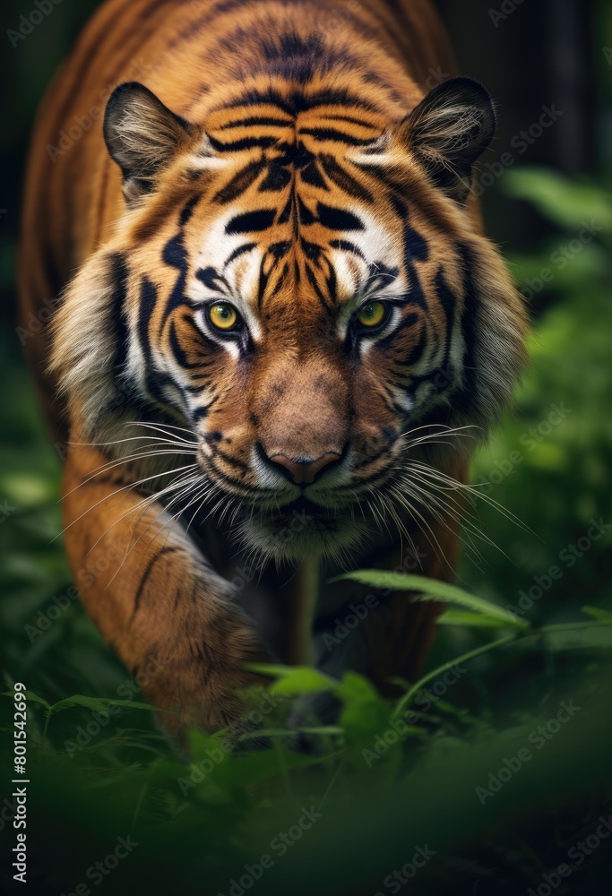 Fierce Tiger Gazing Through Foliage Fierce Tiger Gazing Through Foliage