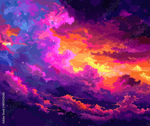 a painting of a colorful sky filled with clouds