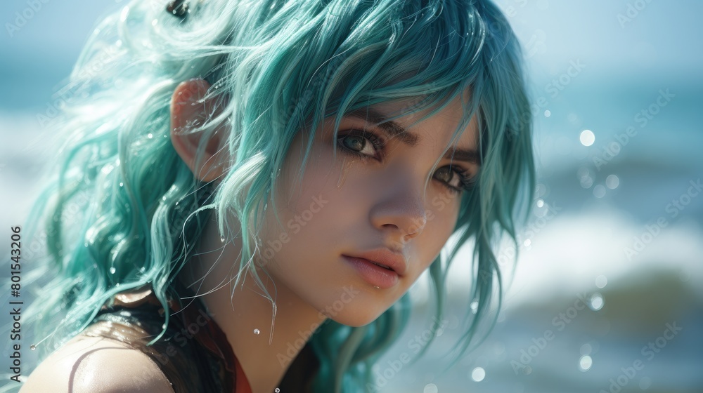 Captivating portrait of a young woman with vibrant teal hair