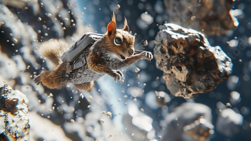 Fearless Squirrel Bounding Across Asteroids in Galactic Adventure © Maownie Studio