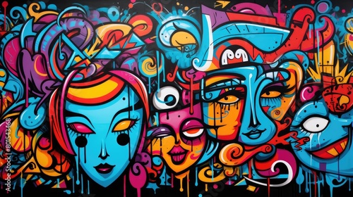 Vibrant abstract graffiti art mural