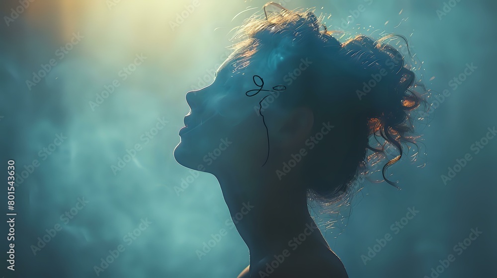 Serene portrait of a pensive person in deep blue attire with contemplative expression Serene portrait of a pensive person in deep blue attire with contemplative expression