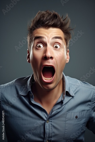 Surprised man with wild hair expression