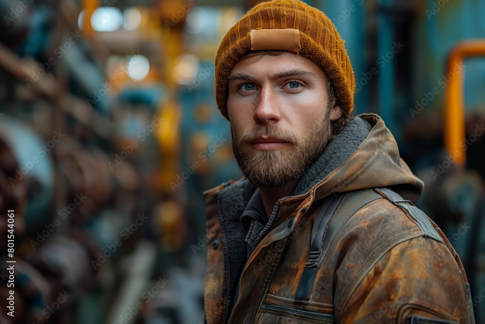 Rugged man in industrial outdoor setting Rugged man in industrial outdoor setting