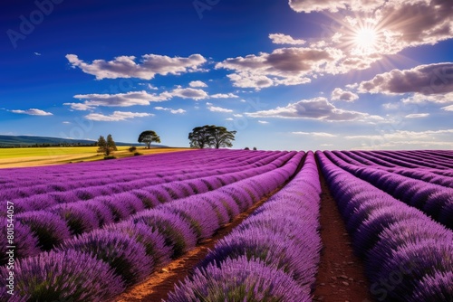 Stunning lavender field landscape under dramatic sky