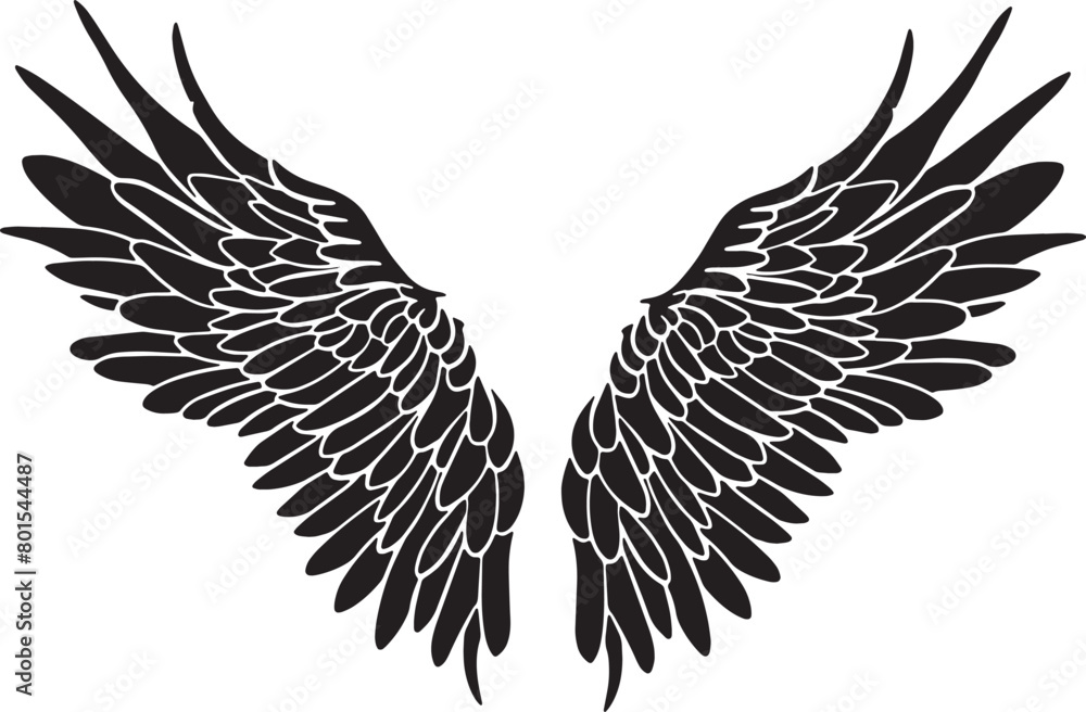 Obraz premium Feather Wings in the form of Angel or Dragon Illustration in Vector
