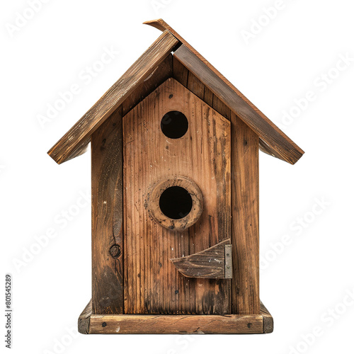 Wooden bird house isolated on white or transparent background