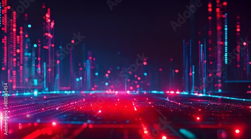 Night city and abstract with gradient blue and red photo