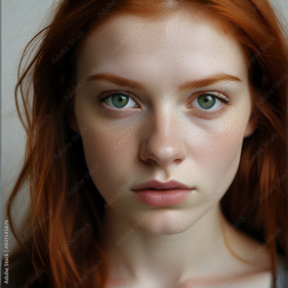 A young girl with red hair and green eyes. Generative AI A young girl with red hair and green eyes. Generative AI