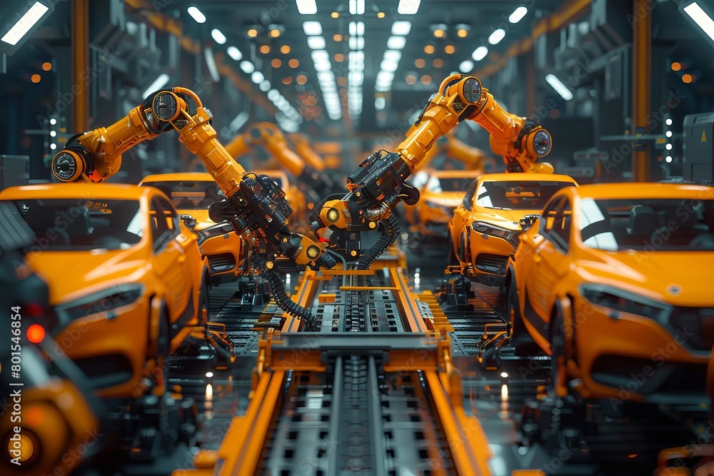 yellow machinery making cars