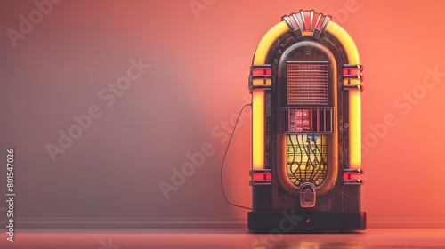 Fashioned retro jukebox in minimalist background. Vibrant color fashioned jukebox.