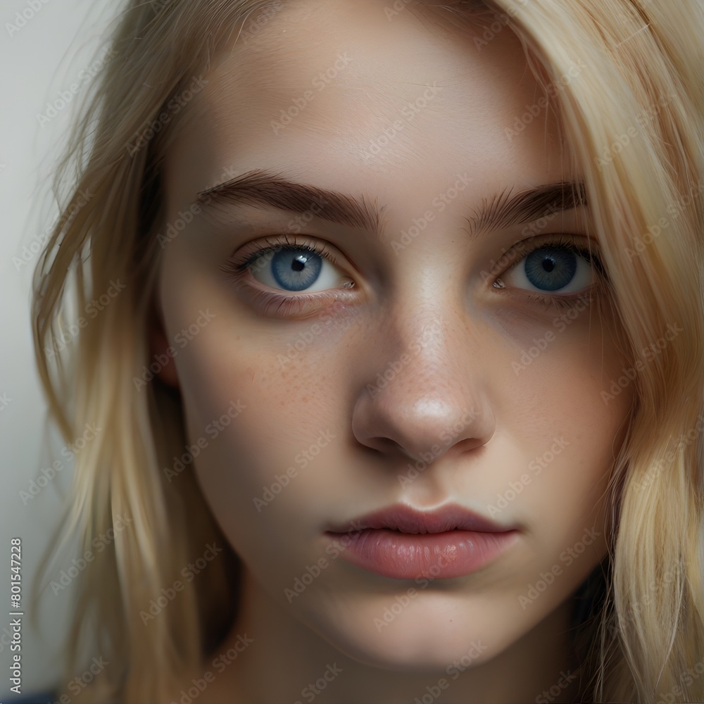 Close up portrait of a woman with yellow hair and blue eyes. Generative AI Close up portrait of a woman with yellow hair and blue eyes. Generative AI