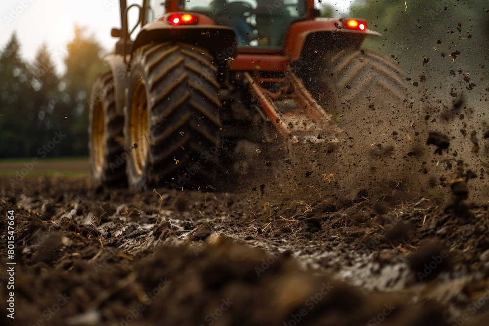 Tractor machine with plow in action, turning the soil. Tractor machine with plow in action, turning the soil.