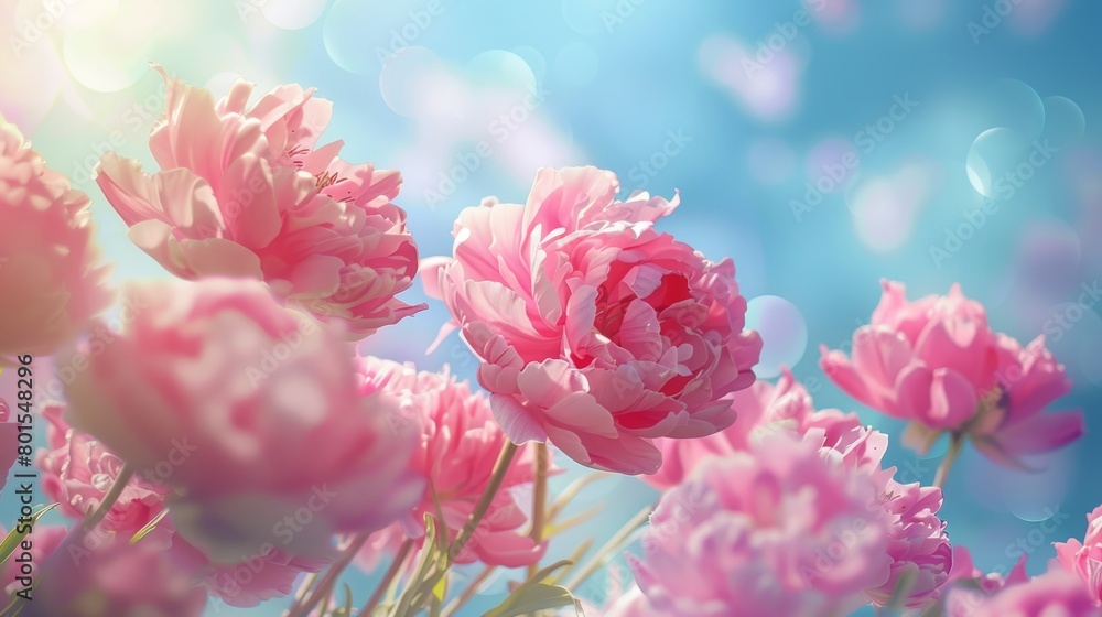 Soft bokeh background complements the vibrant pink peonies, evoking the essence of spring and beauty