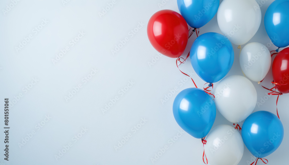 patriotic balloons in red, white, and blue floating on light background with space for text patriotic balloons in red, white, and blue floating on light background with space for text