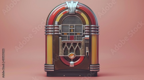 Fashioned retro jukebox in minimalist background. Vibrant color fashioned jukebox.