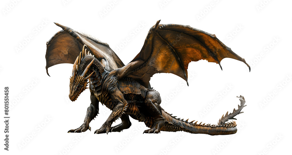 Medieval Mystical Dragon: A Fierce Full Body Image, Isolated on Transparent Background, PNG
