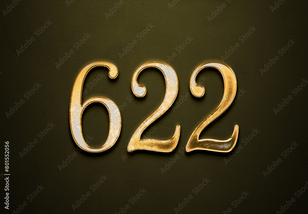 Old gold effect of 622 number with 3D glossy style Mockup. Old gold effect of 622 number with 3D glossy style Mockup.