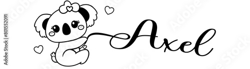 Axel  - black color - name written - Word with Koala kawaii for websites, baby shower, greetings, banners, cards-shirt, sweatshirt, prints, cricut, silhouette, sublimation