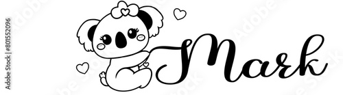 Mark  - black color - name written - Word with Koala kawaii for websites, baby shower, greetings, banners, cards-shirt, sweatshirt, prints, cricut, silhouette, sublimation