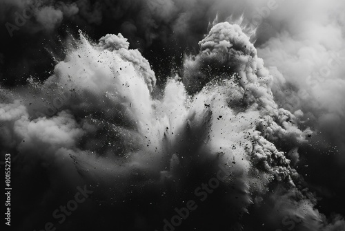 Dramatic Black and White Explosion of Smoke and Dust