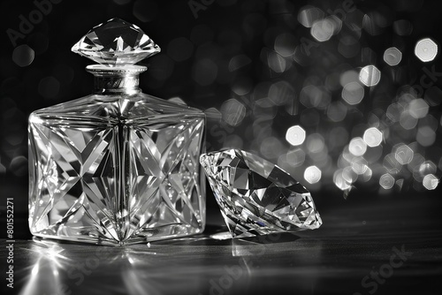 Elegant Diamond and Crystal Glass Bottle on Shimmering Background