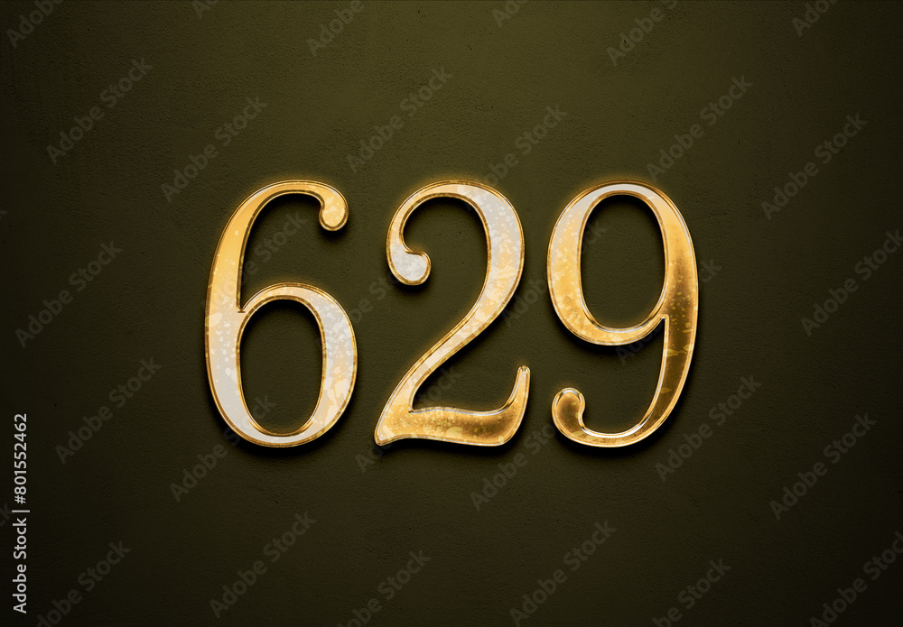 Old gold effect of 629 number with 3D glossy style Mockup. Old gold effect of 629 number with 3D glossy style Mockup.