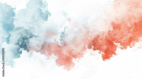 Intermixing blue and red smoke on white background. Abstract design photography for creative concepts.