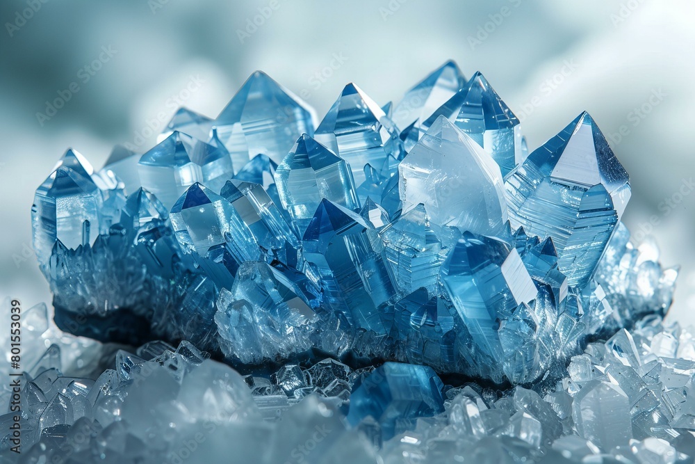 Stunning Blue Crystals on a Cool, Reflective Surface Stunning Blue Crystals on a Cool, Reflective Surface
