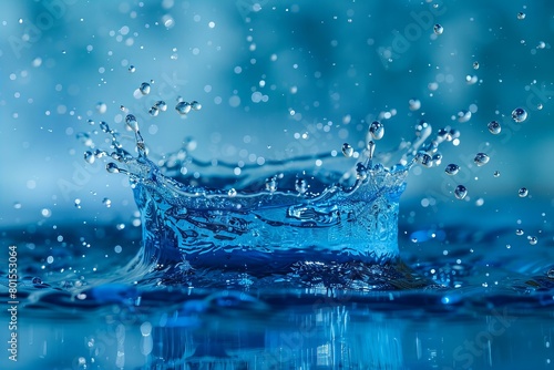 Vivid Blue Water Splash on Serene Blue Background
