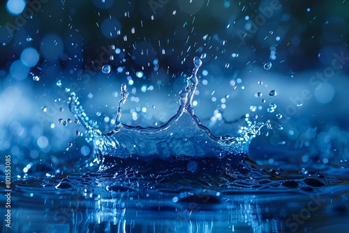 Dynamic Blue Water Splash on a Vibrant Blue Background