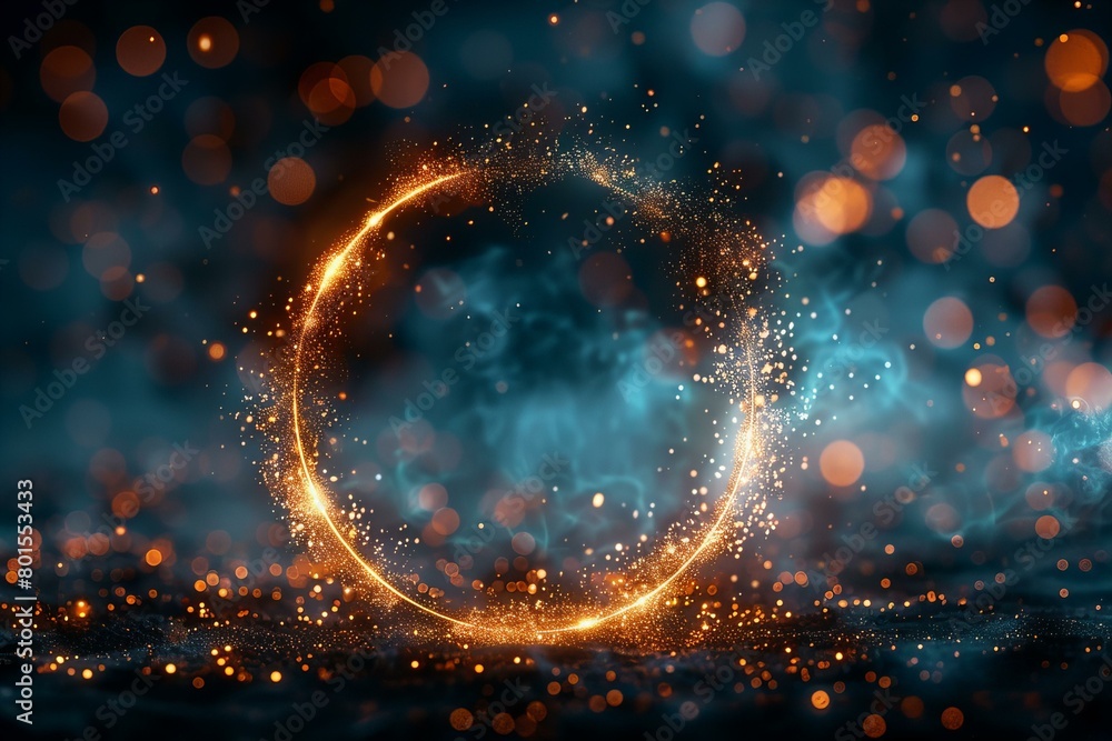 Glowing Golden Circle of Light on a Mystical Blue Background Glowing Golden Circle of Light on a Mystical Blue Background