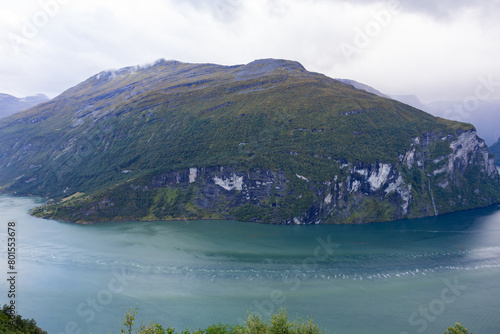 Autumn landscape in Geiranger Fiord valley in south Norway, Europe