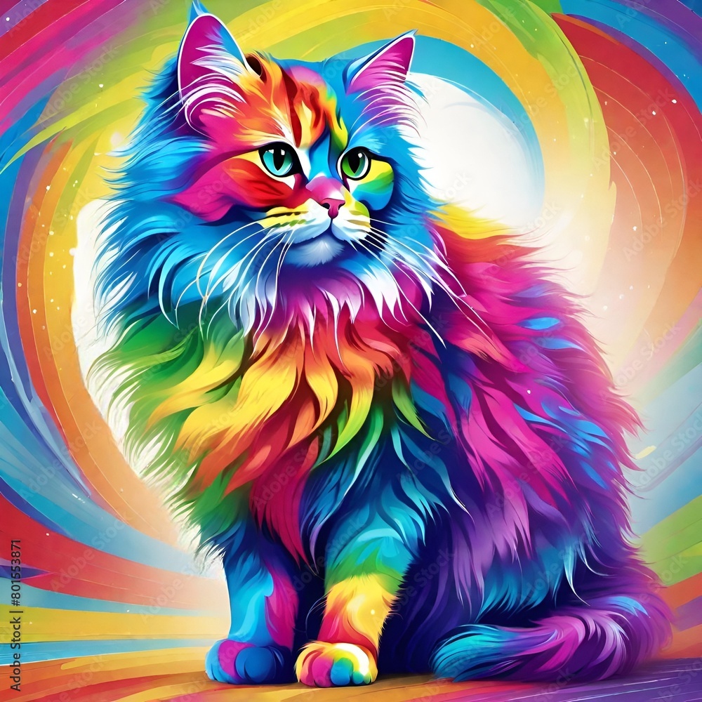 A colorful rainbow cat illustration 