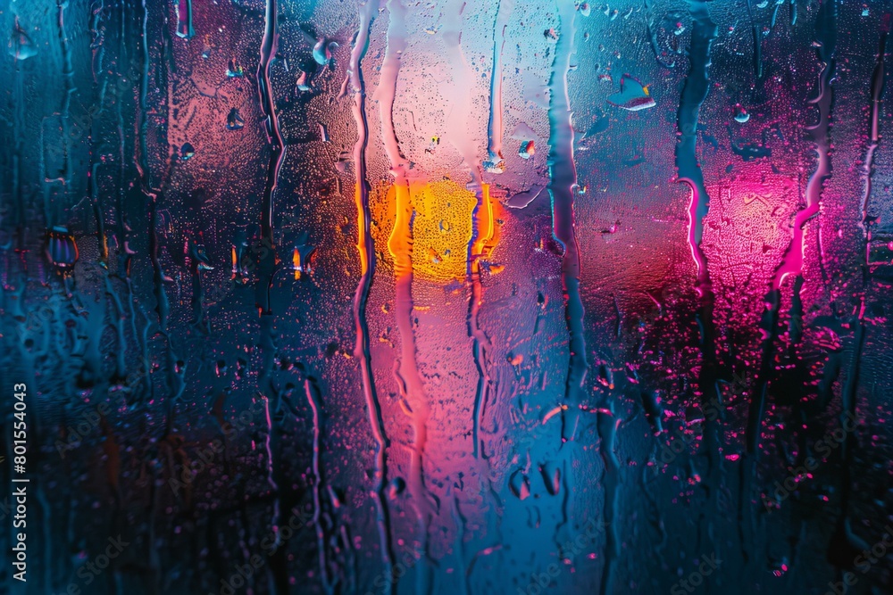 Colorful Lights Through a Rainy Window on a Moody Evening