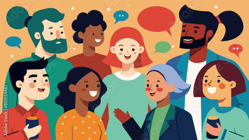 People eagerly mingling and chatting despite their cultural and linguistic differences.. Vector illustration