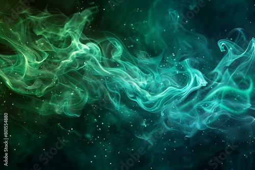 Ethereal Green and Blue Smoke Swirls on Dark Background © Sandu