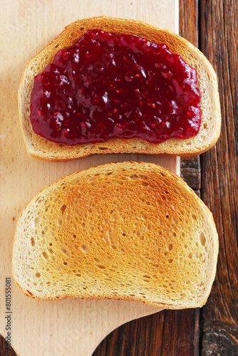 Slices of toasted bread with jam
