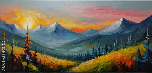 landscape with sunset #801555228
