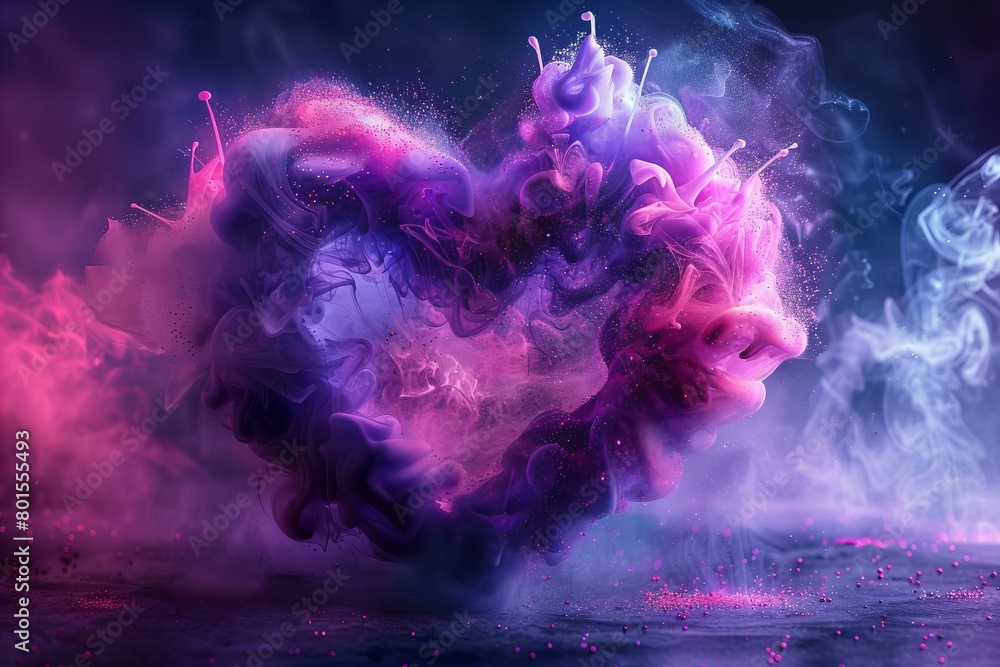 Vibrant Heart of Purple and Pink Sprays in Mystical Smoke